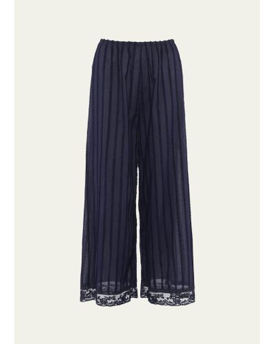 Eres Coton Striped Lace-trim Cropped Lounge Pants - Blue