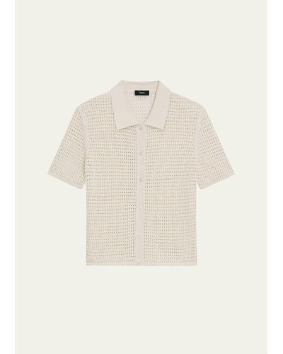 Theory Neo Harbor Chain Mesh Short-sleeve Linen-blend Shirt - Natural