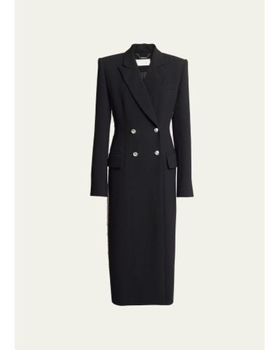Chloé Crystal Arrow Double-breasted Wool Crepe Long Tailored Coat - Black