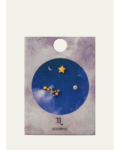 Tai Zodiac Constellation Stud Earrings W/ Cubic Zirconia - Blue