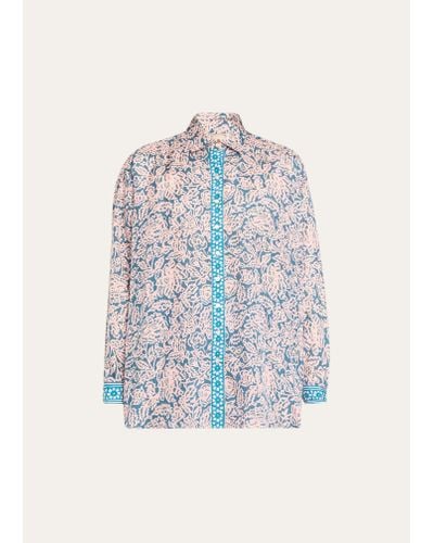 Hannah Artwear Stevie Floral Silk Button-front Shirt - Blue