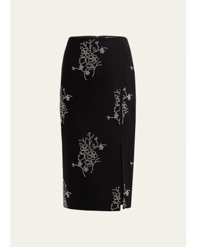 MILLY Santanna Beaded Side-slit Midi Skirt - Black