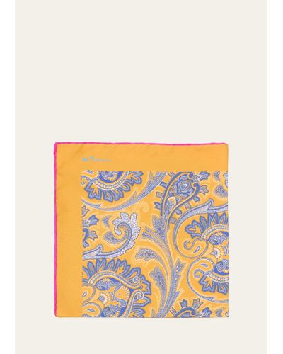 Kiton Silk Paisley Pocket Square - Orange