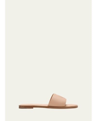 Christian Louboutin Leather Logo Red Sole Slide Sandals - Natural