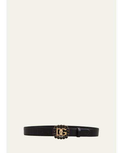 Dolce & Gabbana Interlocking Dg Logo Glass Pearl Belt - White