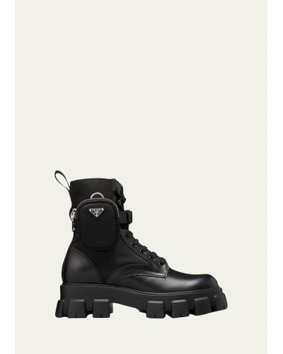 Prada Re-nylon & Leather Zip Pocket Combat Boots - Black