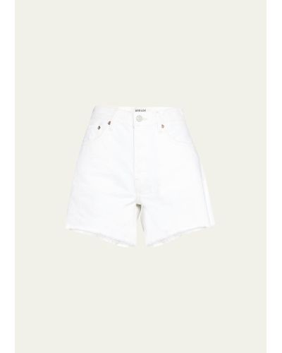 Agolde Parker Long Frayed Shorts - Natural