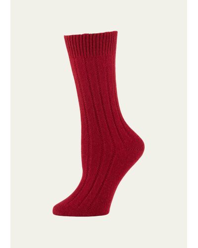 Neiman Marcus Cashmere Ribbed Socks - Red