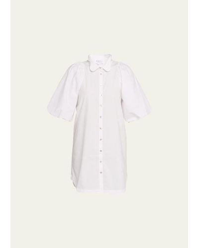 Bird & Knoll Maude Puff-sleeve Mini Shirtdress - Natural