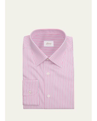 Brioni Cotton Multi-stripe Dress Shirt - Pink