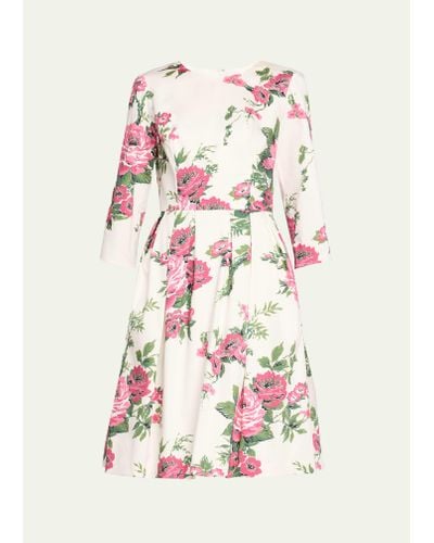 Carolina Herrera Floral Print Short Dress With Pockets - Pink