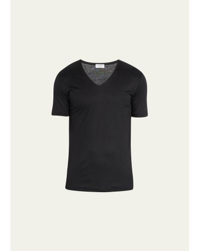 Zimmerli of Switzerland Sea Island V-neck Cotton T-shirt - Black