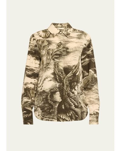 Jason Wu Oceanscape-print Button Down Silk Blouse - Natural