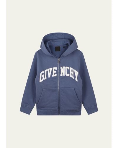 Givenchy Boy's Curved Logo-print Hoodie - Blue