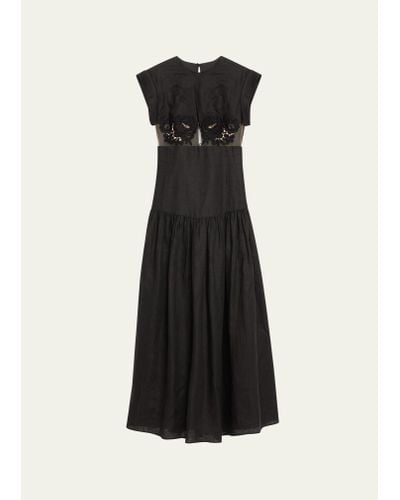 Silvia Tcherassi Hanane Linen Cutout Lace Maxi Dress - Black