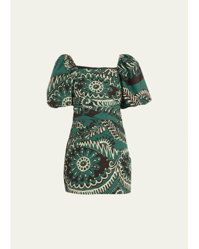 Sea Charlough Printed Puff-sleeve Mini Dress - Green