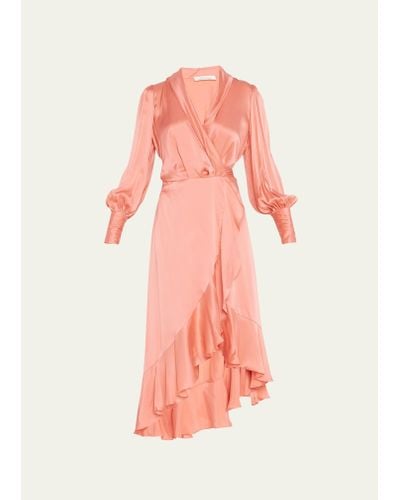 Zimmermann Ruffled Midi Wrap Dress - Pink