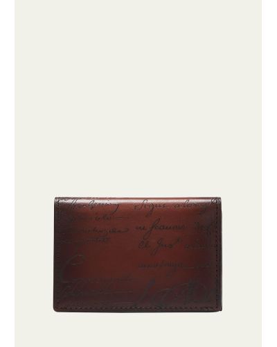 Berluti Imbuia Scritto Leather Bifold Card Holder - Brown