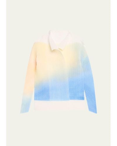 Issey Miyake Ombre Pleats Open Front Cardigan - Blue
