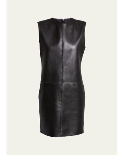 Saint Laurent Leather Shift Mini Dress - Black
