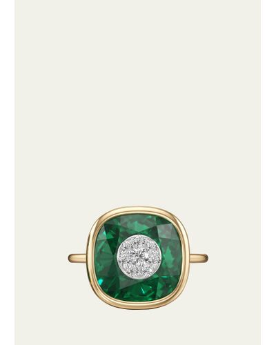 Bhansali 18k Yellow Gold One Collection Bezel Emerald Ring With Diamonds - Green