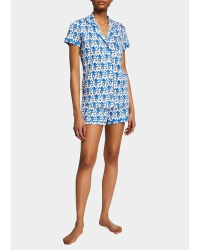 Roberta Roller Rabbit Monkey Polo Short Pajama Set - Blue
