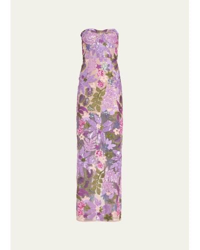 Bronx and Banco Dahlia Strapless Floral-embroidered Sequin Gown - Pink