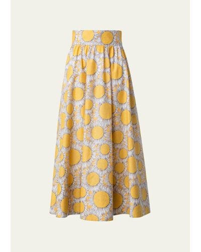 Akris Punto Hello Sunshine Print Poplin Midi Skirt - Yellow