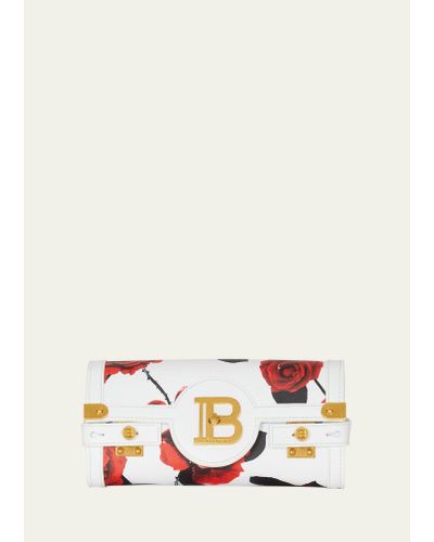 Balmain Bbuzz 23 Wallet On A Chain In Rose Printed Leather - White