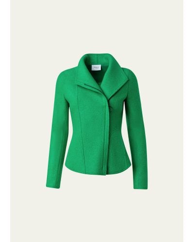Akris Punto Felted Wool Asymmetric Zip Biker Jacket - Green