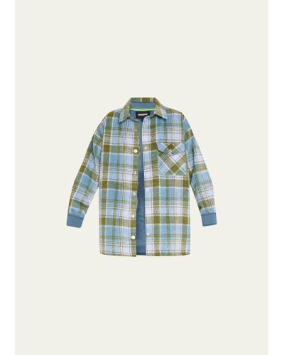 Monrow Plaid Snap-front Shacket - Blue