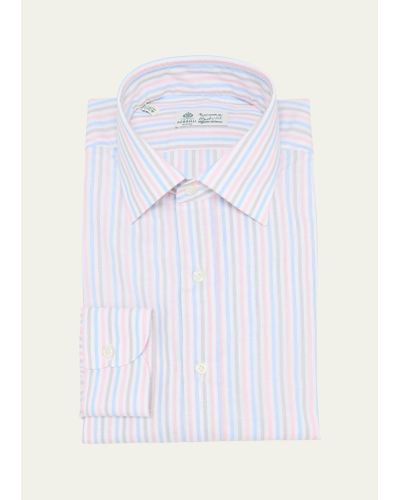 Luigi Borrelli Napoli Cotton And Linen Multi-stripe Dress Shirt - White