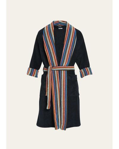 Paul Smith Artist Stripe Towelling Dressing Gown Robe - Blue