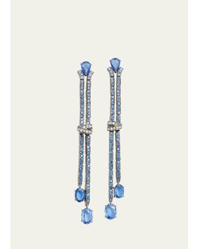 Stefere White Gold Blue Sapphire Drop Earrings