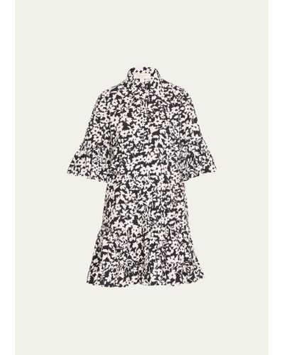 Michael Kors Floral-print Short-sleeve Ruffle Poplin Mini Shirtdress - White