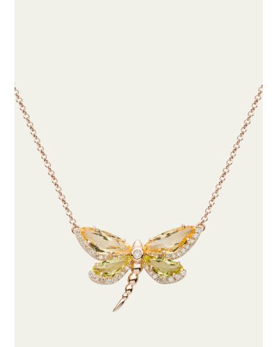 Daniella Kronfle Citrine And Quartz Dragonfly Necklace With Diamonds - Natural
