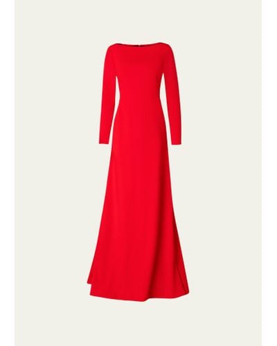 Akris Red Long-sleeve Godet Back Gown