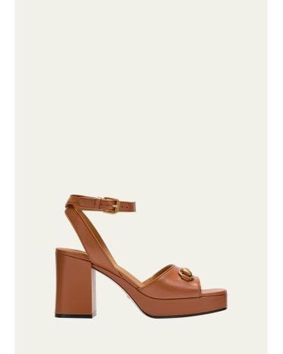 Gucci Lady Leather Horsebit Platform Sandals - Natural