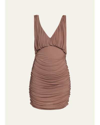 Saint Laurent Ruched Mini Dress - Brown
