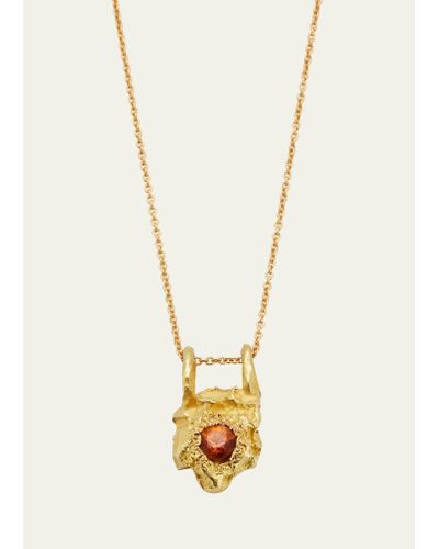 Elhanati Smaller Rock Necklace In 18k Solid Yellow Gold With 3.75mm Orange Sapphire - Metallic