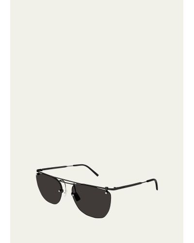 Saint Laurent Double-bridge Rimless Metal Aviator Sunglasses - White