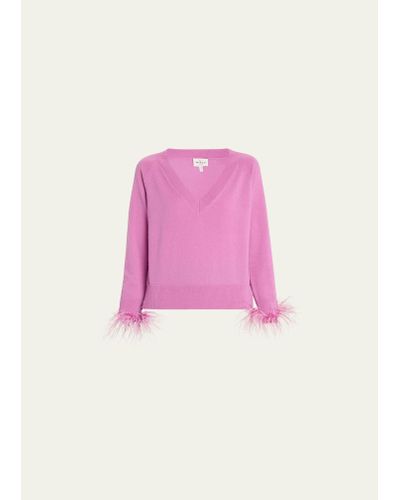 MILLY Feather-trim Cashmere-blend Sweater - Pink