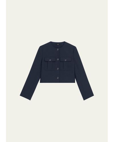 Theory Oxford Wool Short Military Jacket - Blue