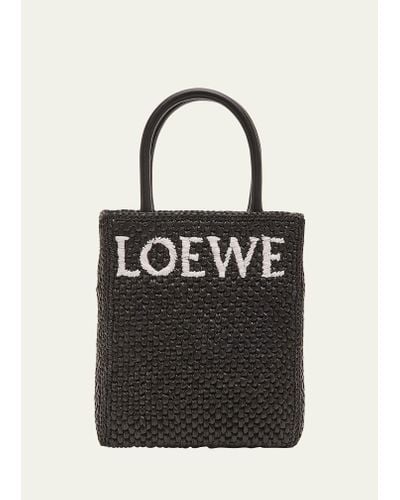 Loewe Logo North-south Raffia Tote Bag - Black