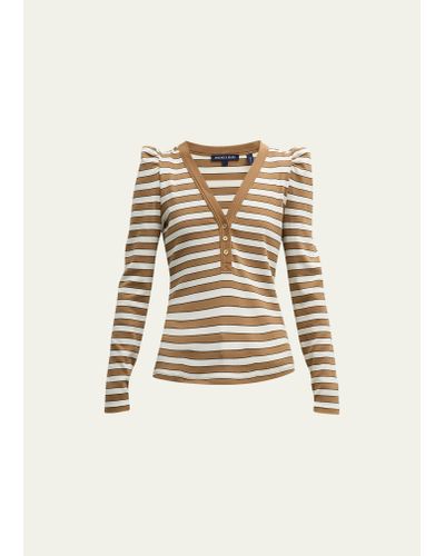 Veronica Beard Delkab Striped Knit Puff-sleeve Top - Natural