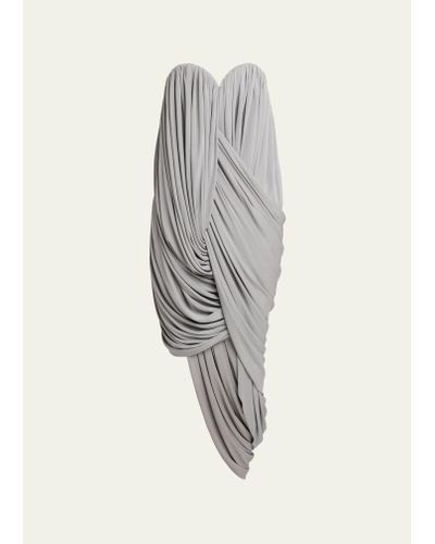 Loewe Strapless Draped Bustier Asymmetric Midi Dress - Gray