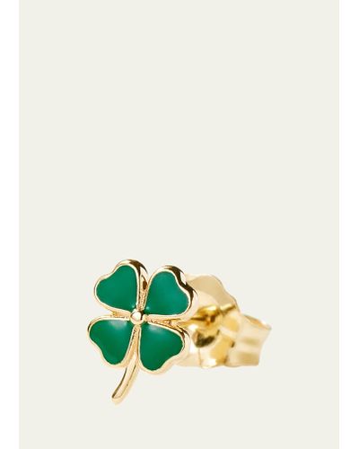 Alison Lou 14k Yellow Gold Four Leaf Clover Stud Earring - Green