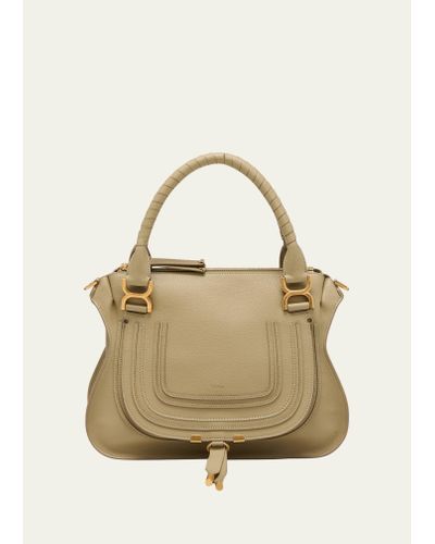 Chloé Marcie Medium Double Carry Satchel Bag In Grained Leather - Natural