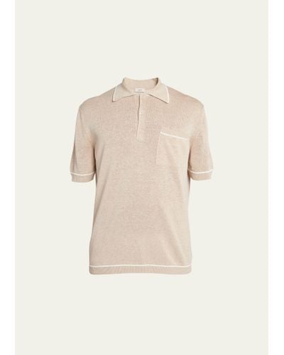 Agnona Linen-silk Jersey Polo Shirt - Natural