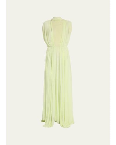 Jil Sander Long Gown With Mesh Inset Detail - Yellow